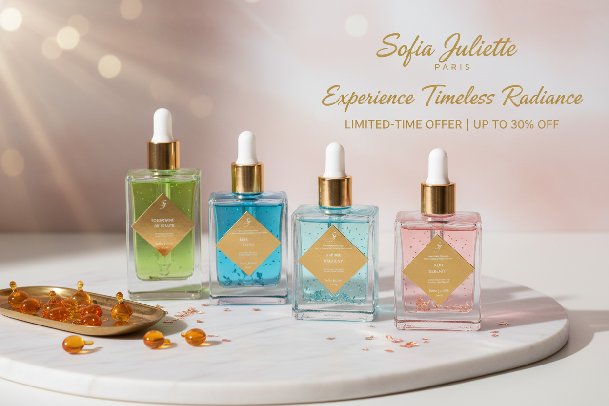 Sales banner with some of my existing Sofia Juliette Paris face serum and oils 